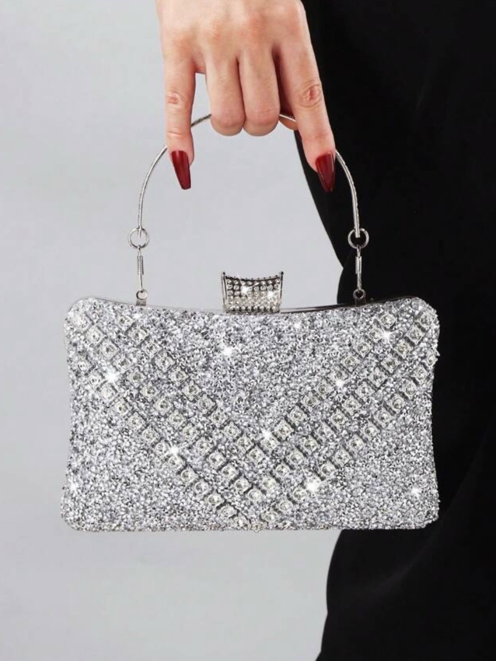 Sparkling Silver Rhinestone Evening Clutch